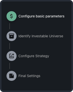 Empirico dashboard: form for configure strategy parameters and investable universe